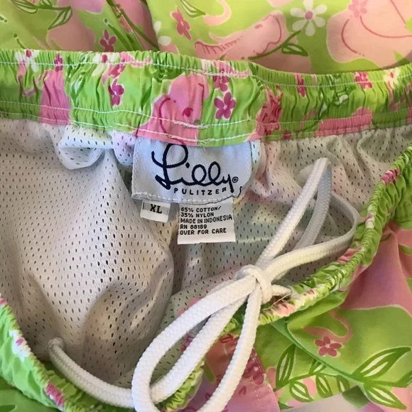 Mens LILLY PULITZER Sz XL Green w/ Pink Elephants Swim Trunks